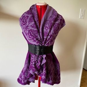 Purple Floral Sleeveless Poncho Duster Tunic Shrug